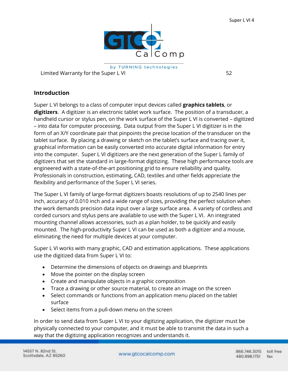 GTCO Super L VI - Users Guide User Manual | Page 4 / 56
