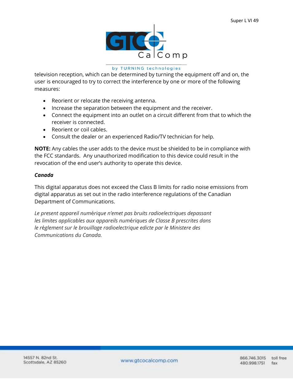 GTCO Super L VI - Users Guide User Manual | Page 49 / 56