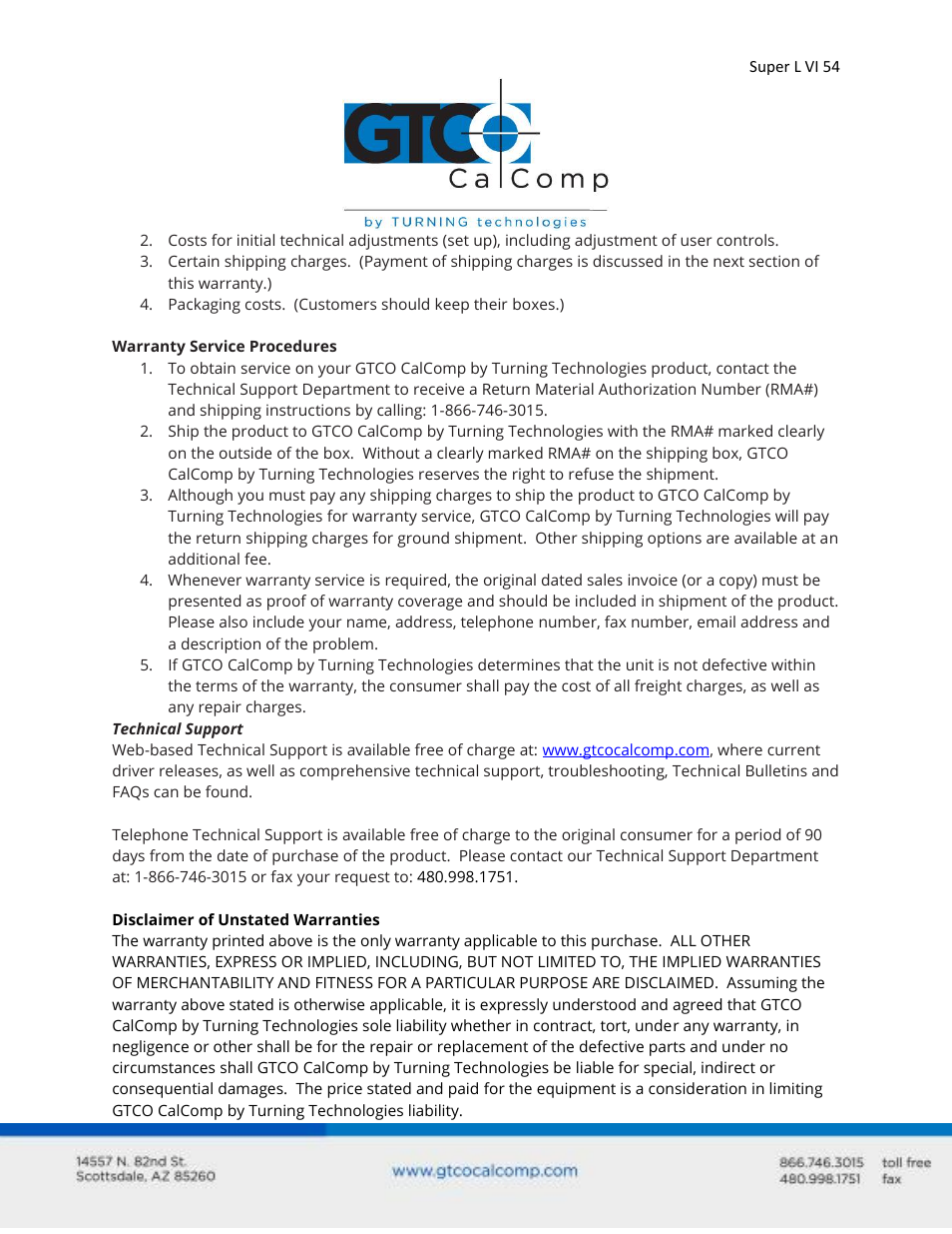 GTCO Super L VI - Users Guide User Manual | Page 54 / 56