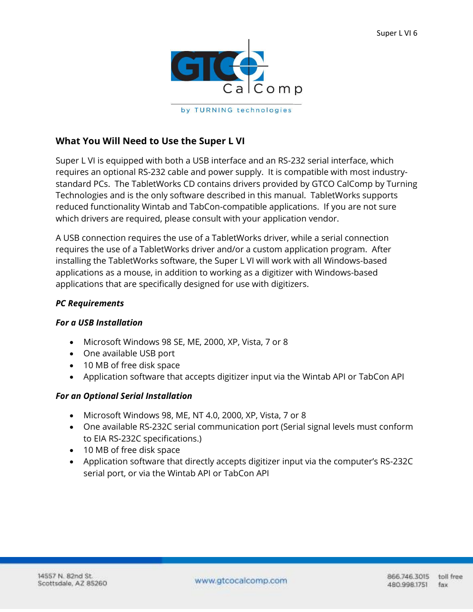 GTCO Super L VI - Users Guide User Manual | Page 6 / 56