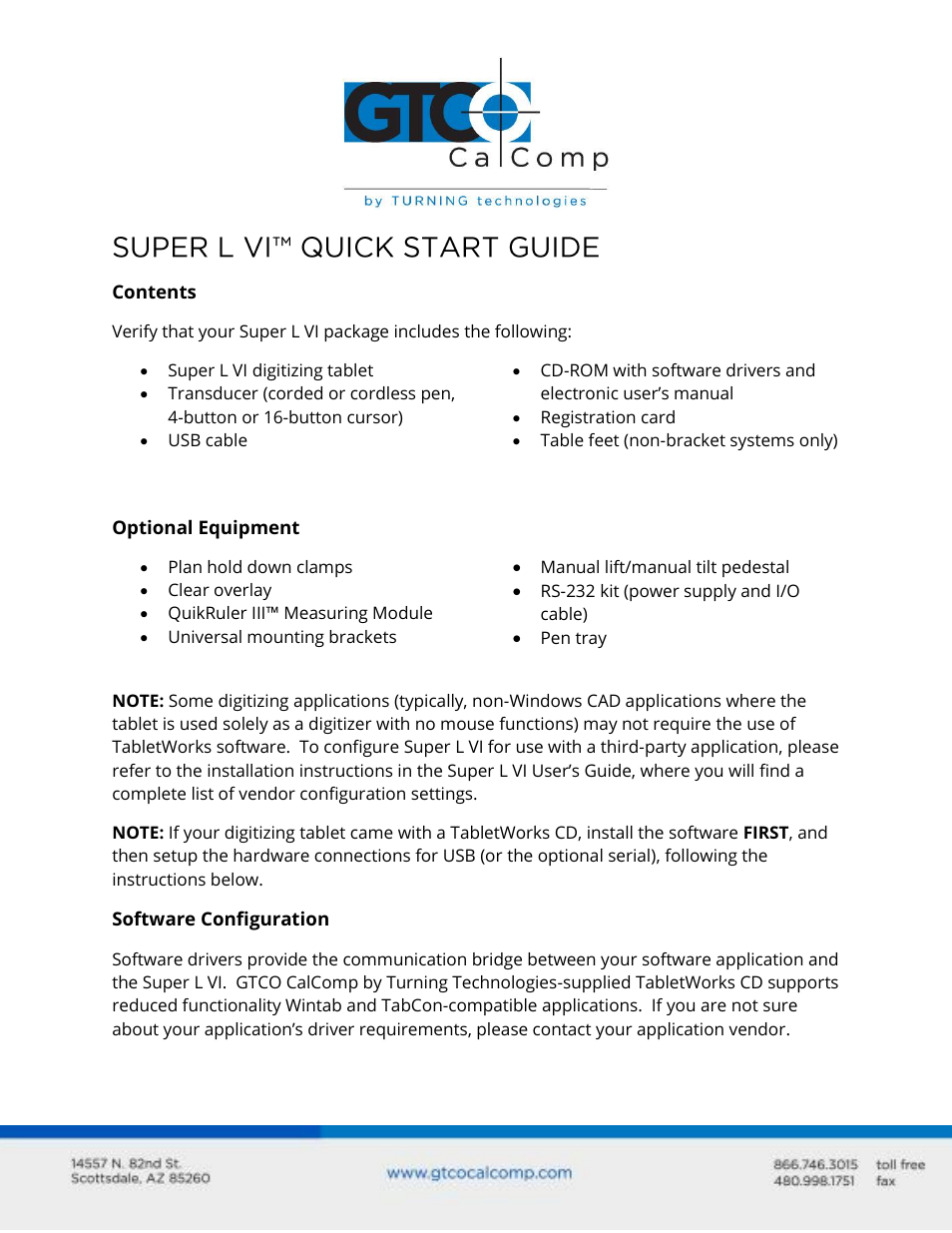 GTCO Super L VI - Quick Start Guide User Manual | 3 pages