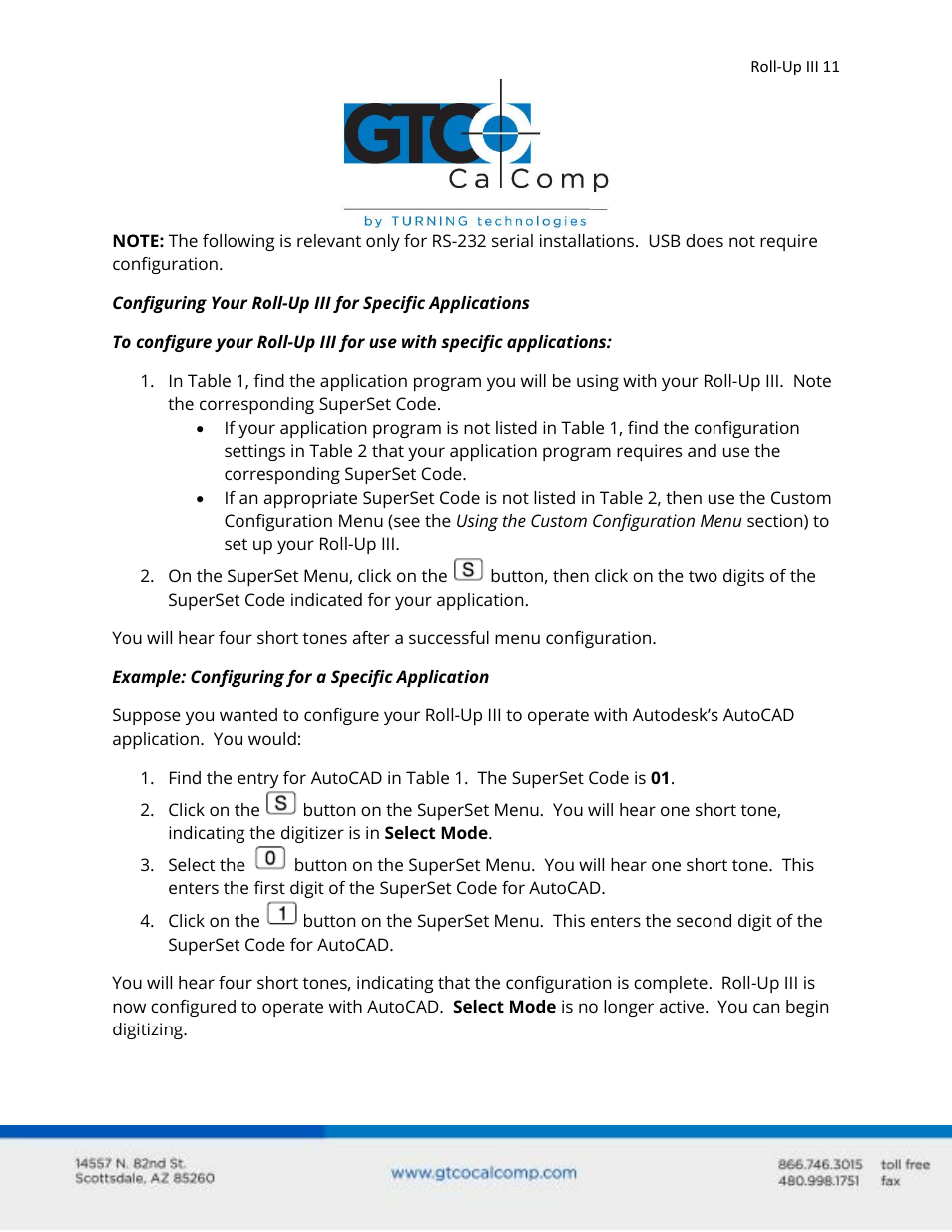 GTCO Roll-Up III - Users Guide User Manual | Page 11 / 48