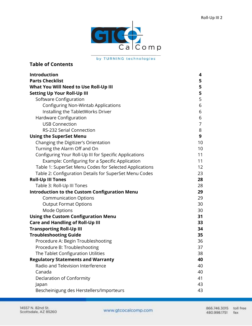 GTCO Roll-Up III - Users Guide User Manual | Page 2 / 48