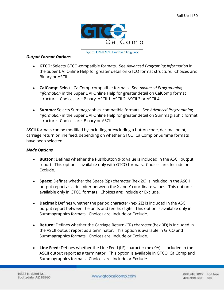 GTCO Roll-Up III - Users Guide User Manual | Page 30 / 48