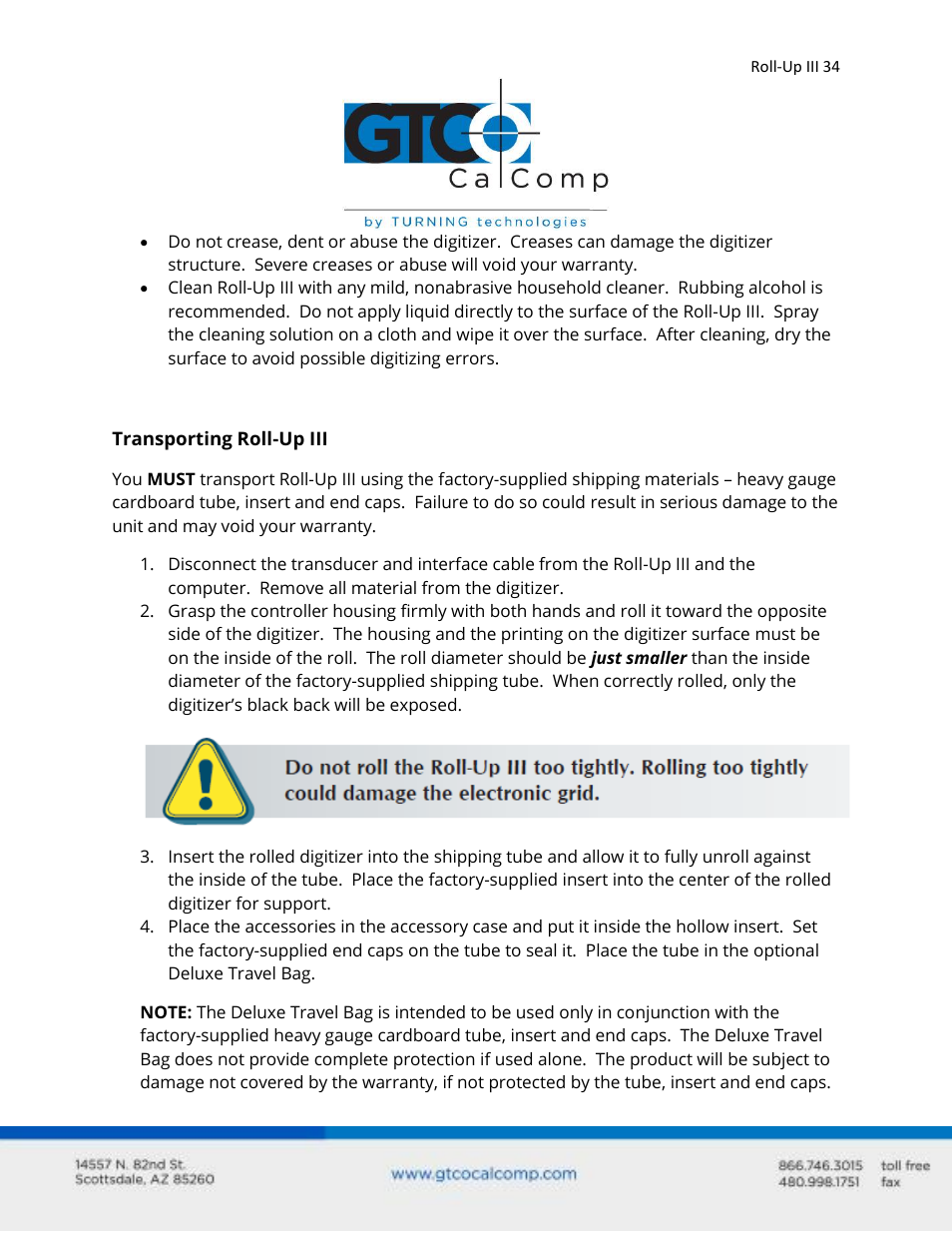 GTCO Roll-Up III - Users Guide User Manual | Page 34 / 48