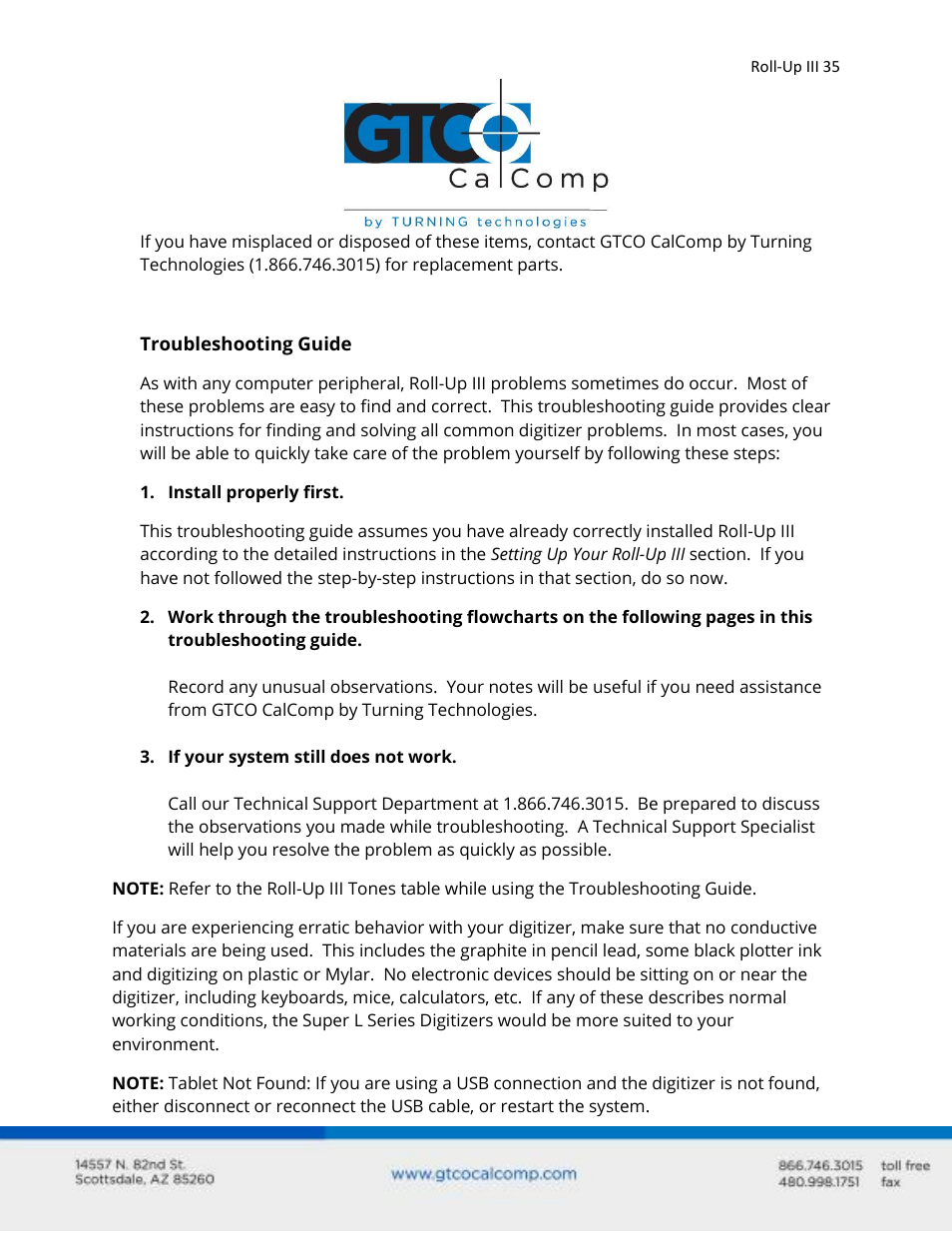 GTCO Roll-Up III - Users Guide User Manual | Page 35 / 48