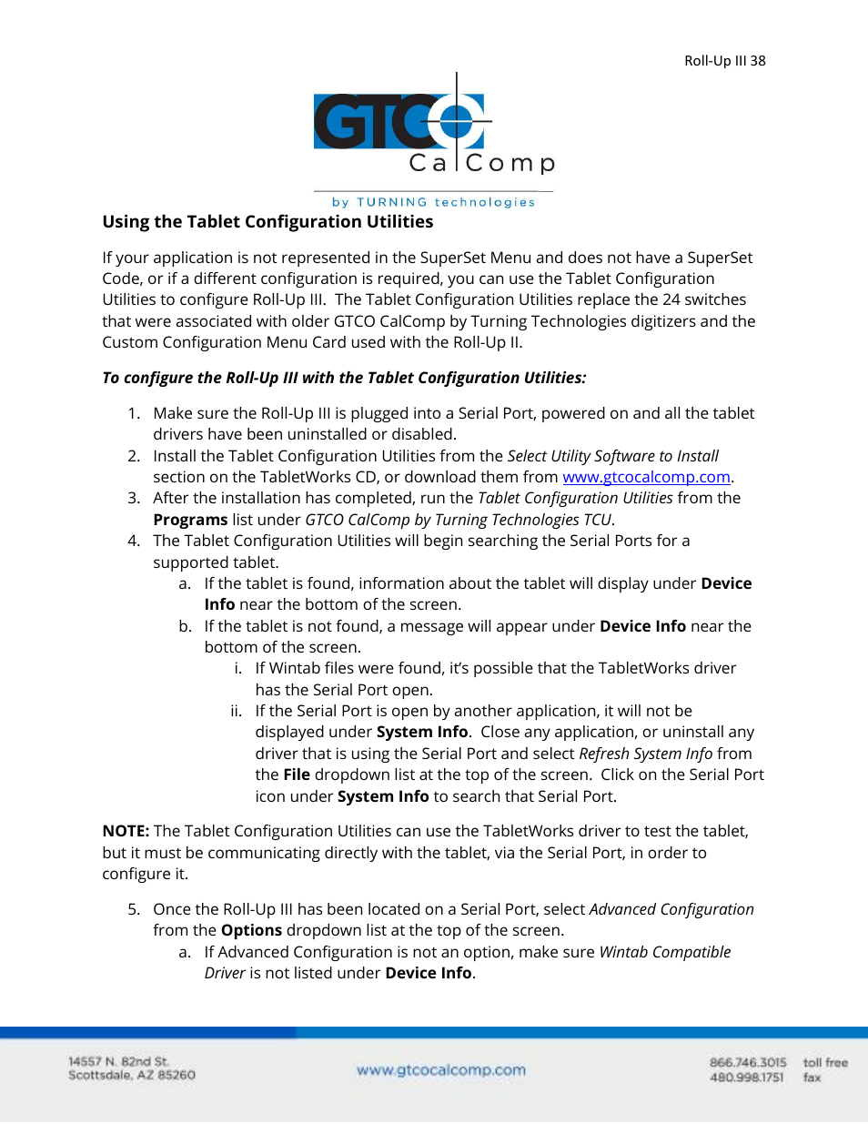 GTCO Roll-Up III - Users Guide User Manual | Page 38 / 48