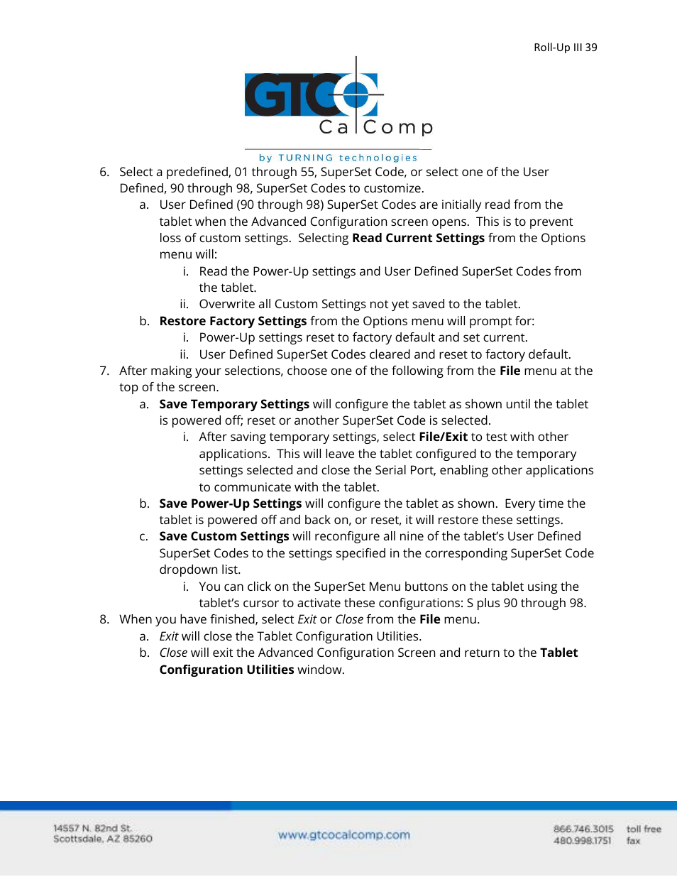 GTCO Roll-Up III - Users Guide User Manual | Page 39 / 48