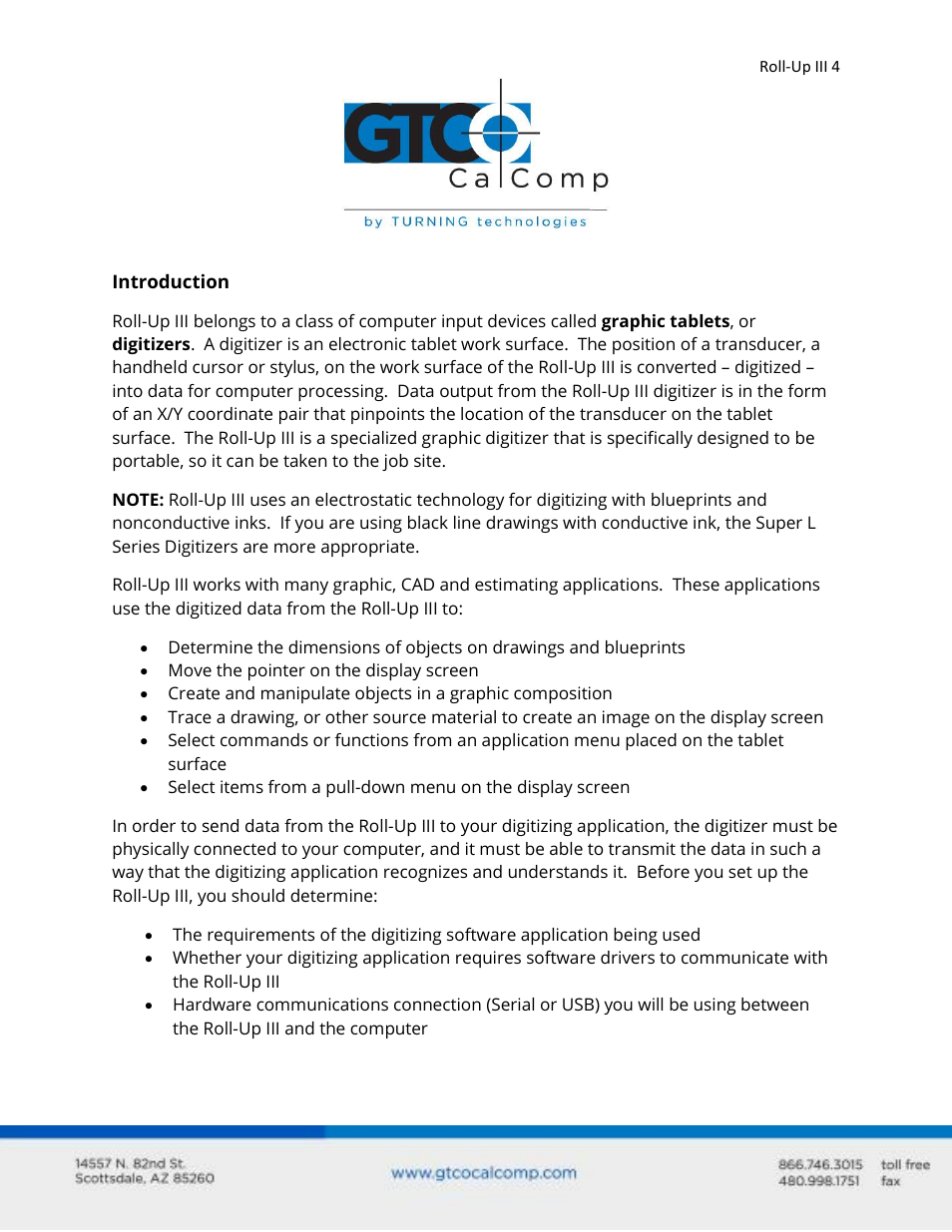 GTCO Roll-Up III - Users Guide User Manual | Page 4 / 48