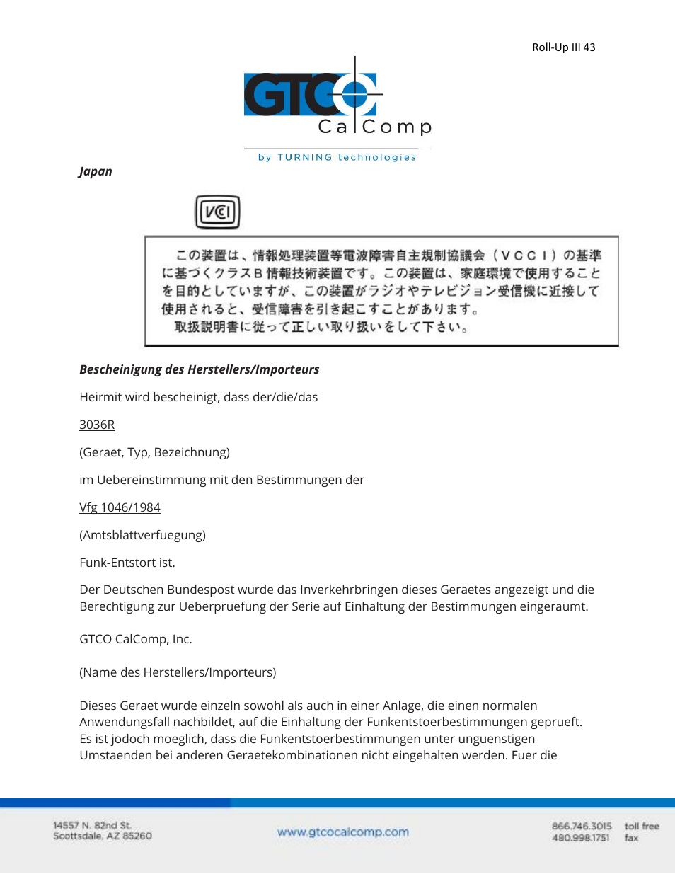 GTCO Roll-Up III - Users Guide User Manual | Page 43 / 48