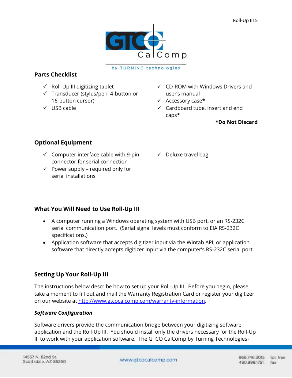 GTCO Roll-Up III - Users Guide User Manual | Page 5 / 48