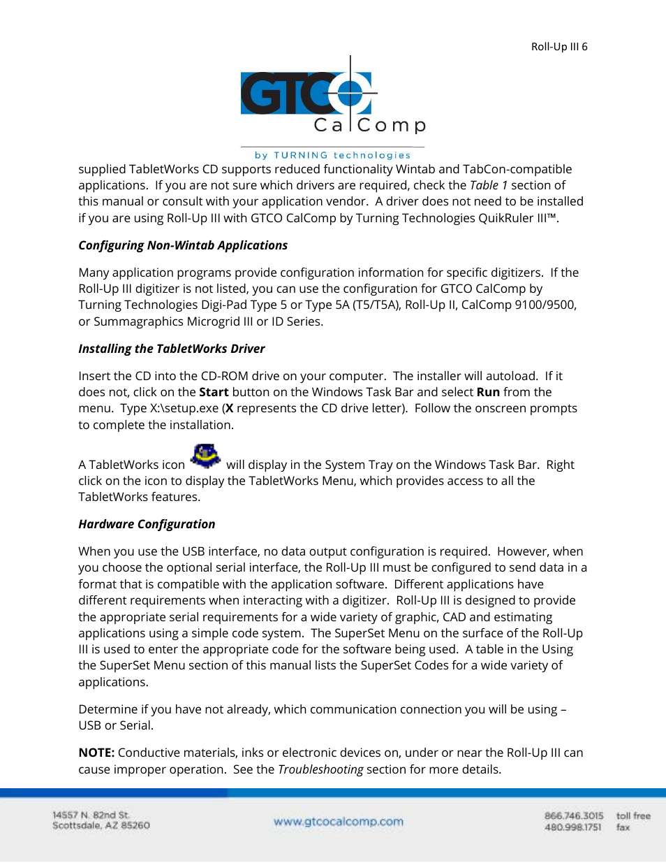 GTCO Roll-Up III - Users Guide User Manual | Page 6 / 48