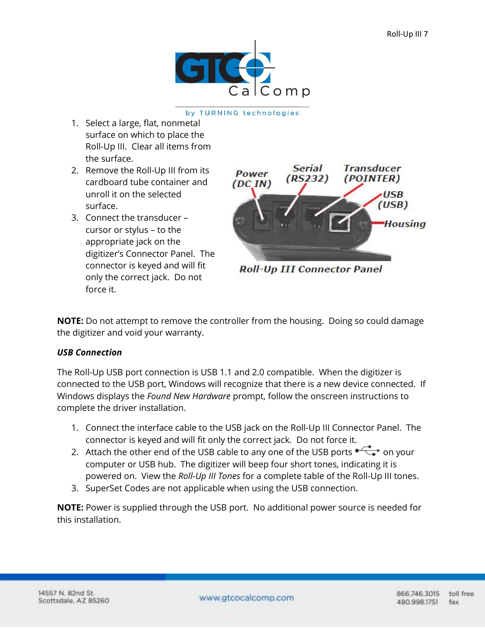 GTCO Roll-Up III - Users Guide User Manual | Page 7 / 48