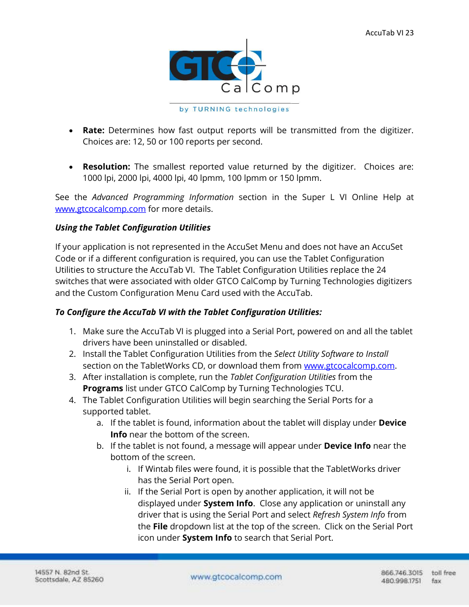 GTCO AccuTab VI - Users Guide User Manual | Page 23 / 46