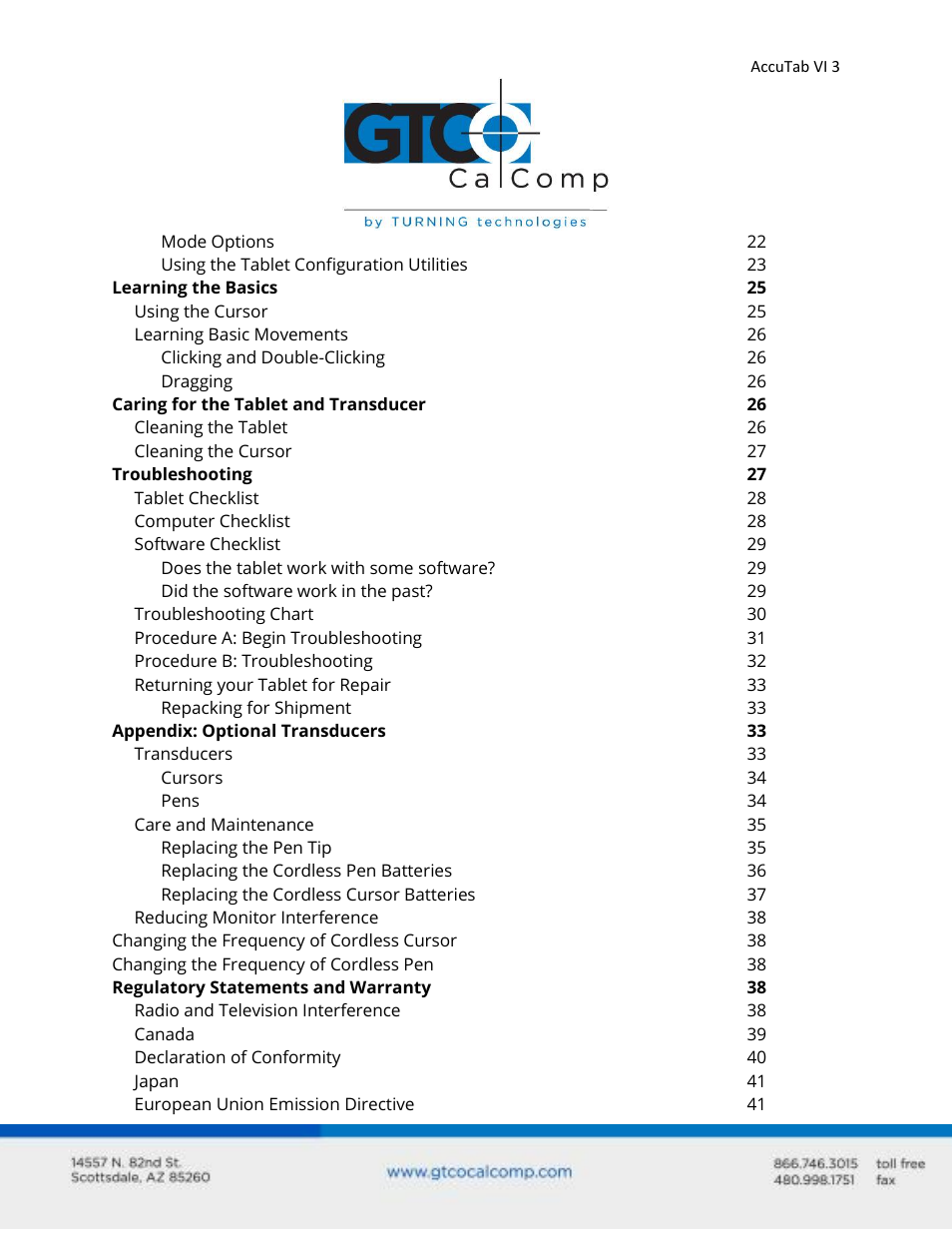 GTCO AccuTab VI - Users Guide User Manual | Page 3 / 46