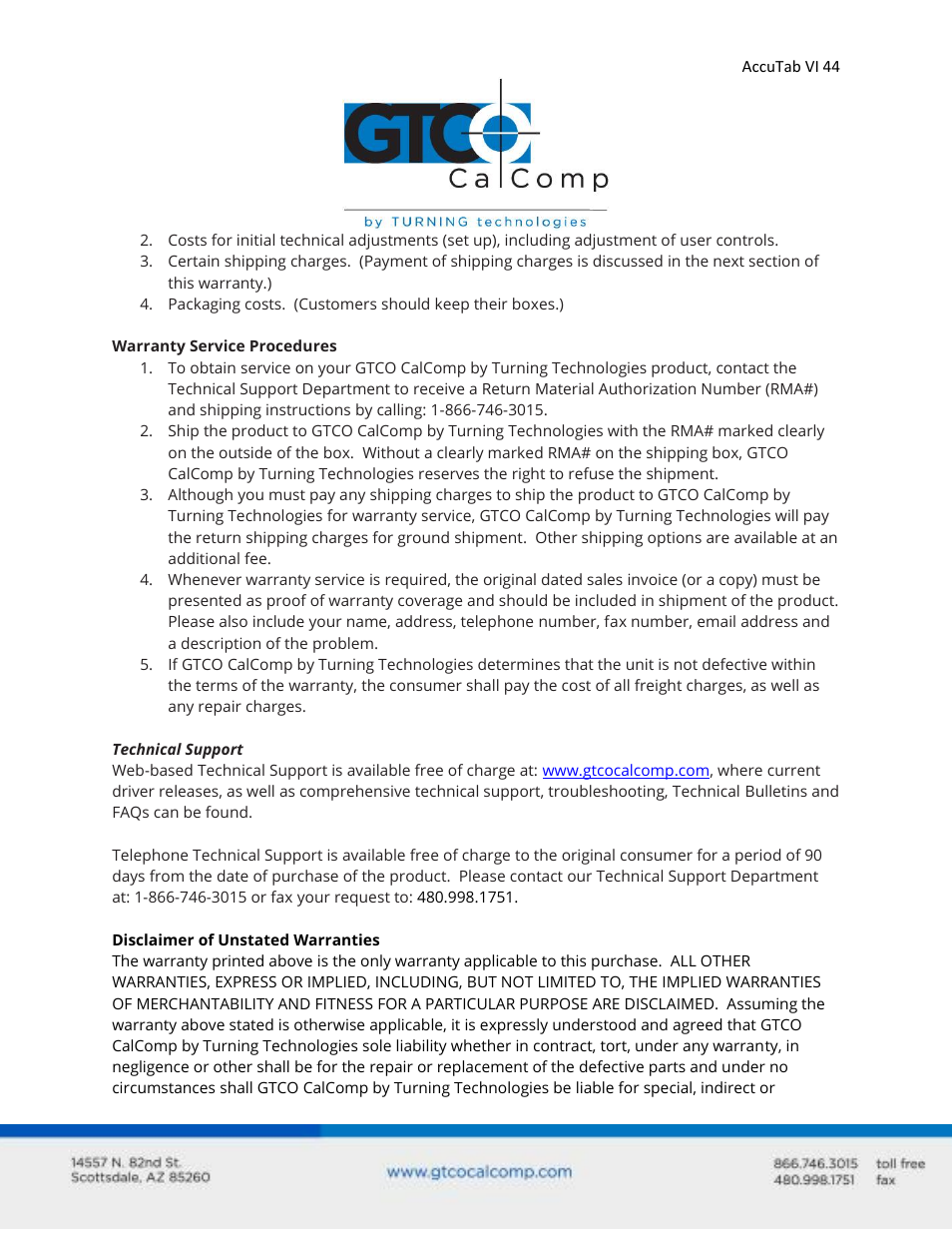 GTCO AccuTab VI - Users Guide User Manual | Page 44 / 46