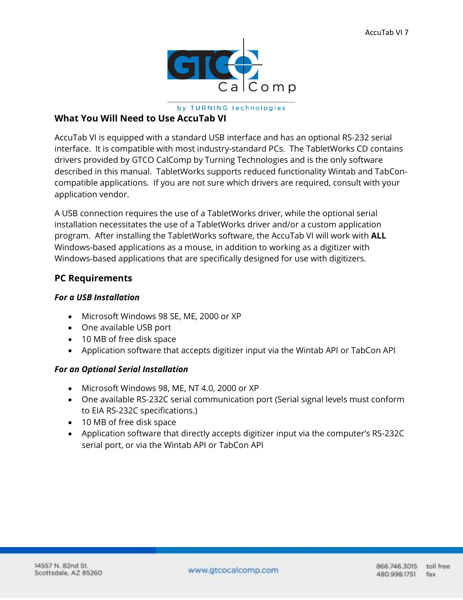 GTCO AccuTab VI - Users Guide User Manual | Page 7 / 46