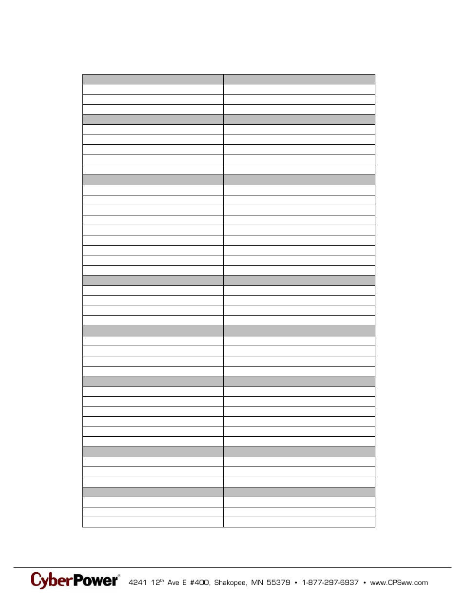 Technical specifications | CyberPower Systems 649532605002 User Manual | Page 2 / 2