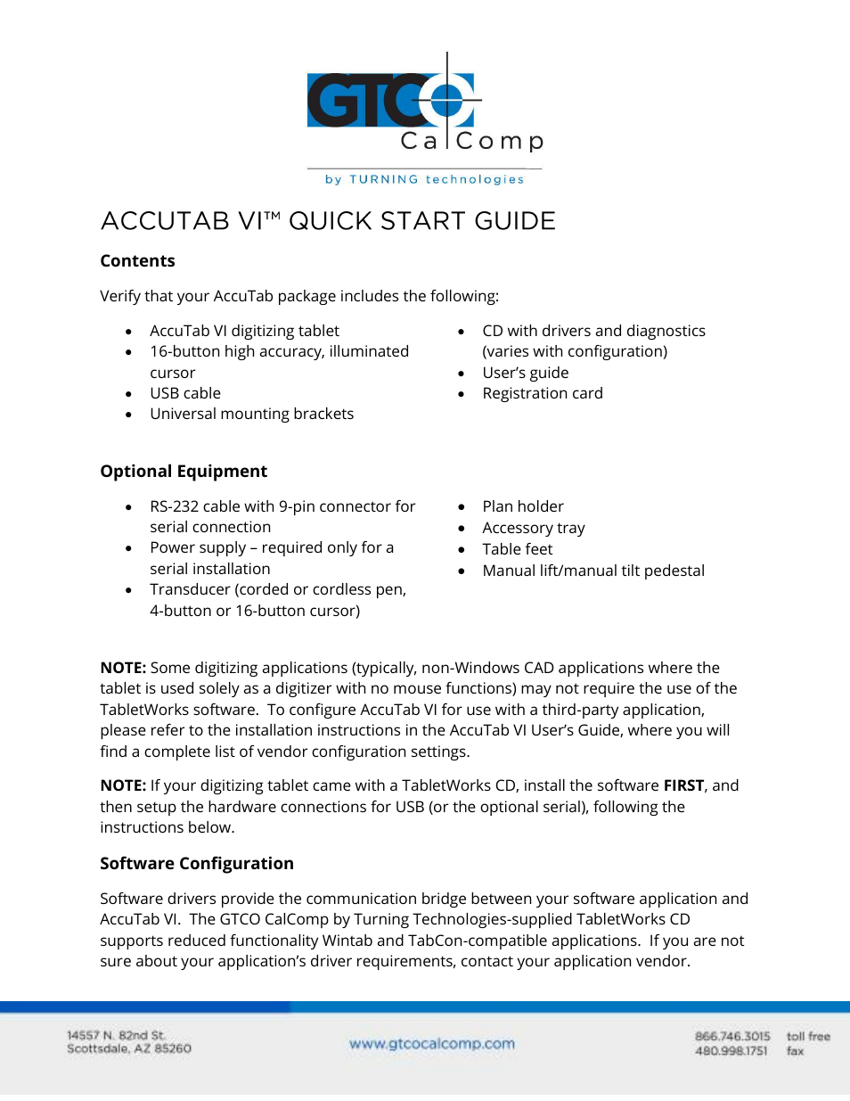 GTCO AccuTab VI - Quick Start Guide User Manual | 3 pages