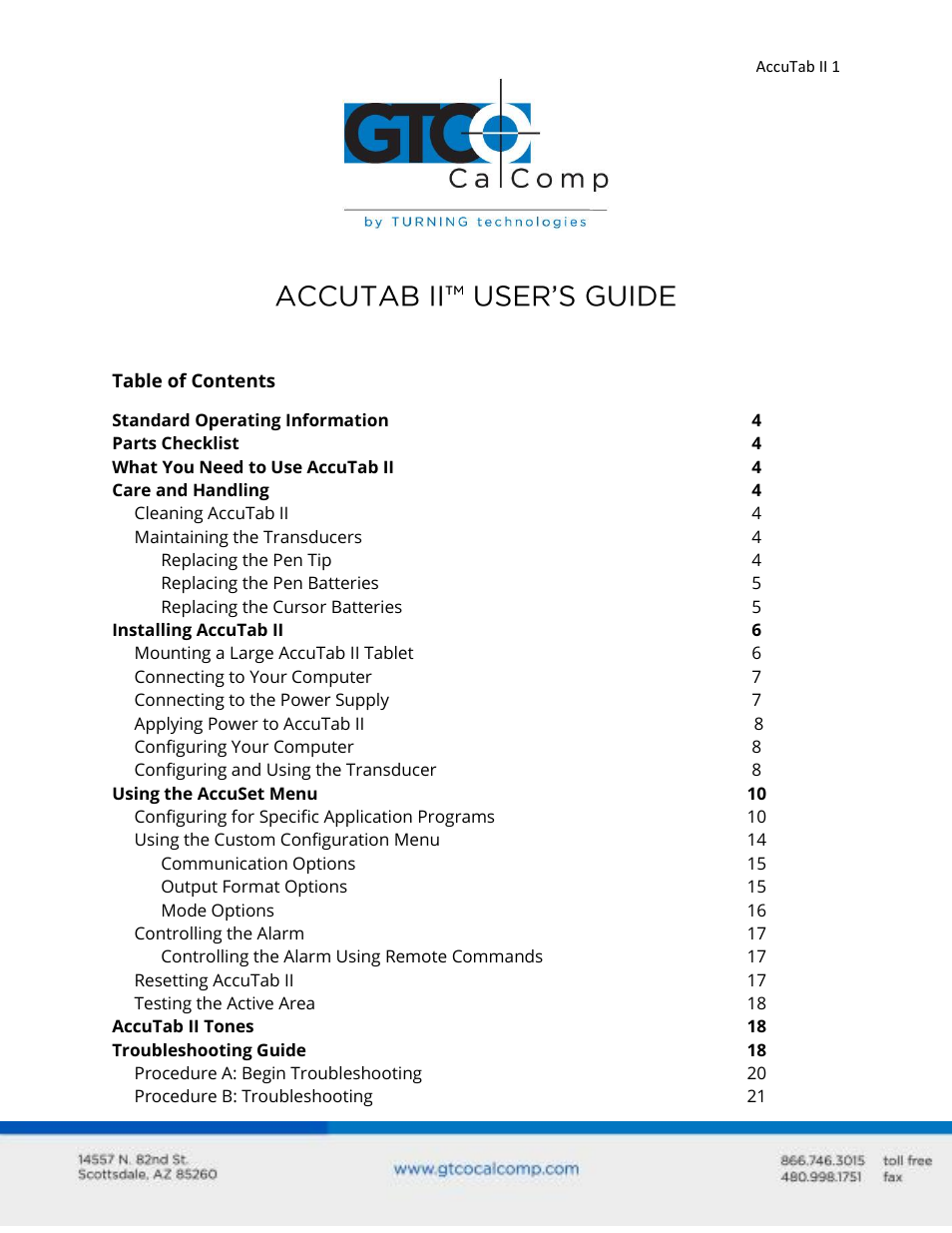 GTCO AccuTab II - Users Guide User Manual | 65 pages