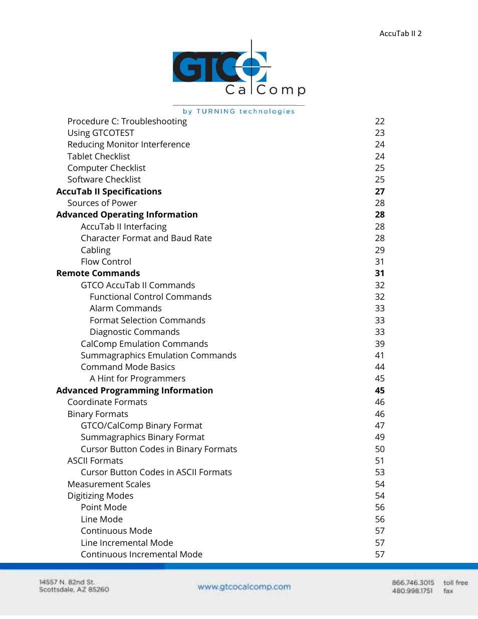 GTCO AccuTab II - Users Guide User Manual | Page 2 / 65