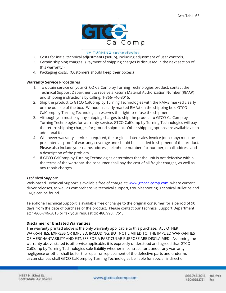 GTCO AccuTab II - Users Guide User Manual | Page 63 / 65