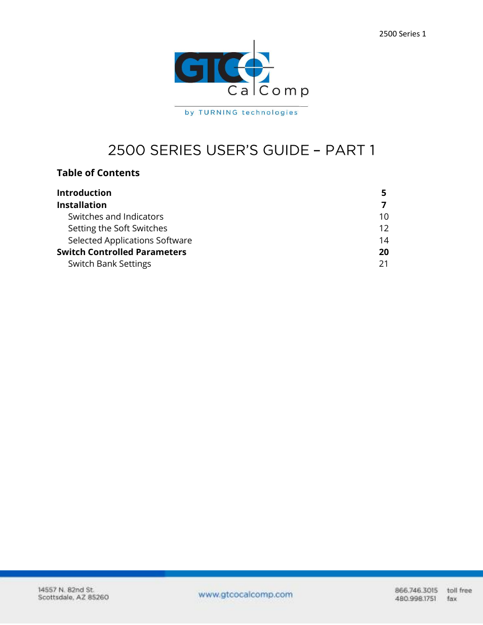 GTCO 2500 Series - Users Guide 1/3 User Manual | 28 pages