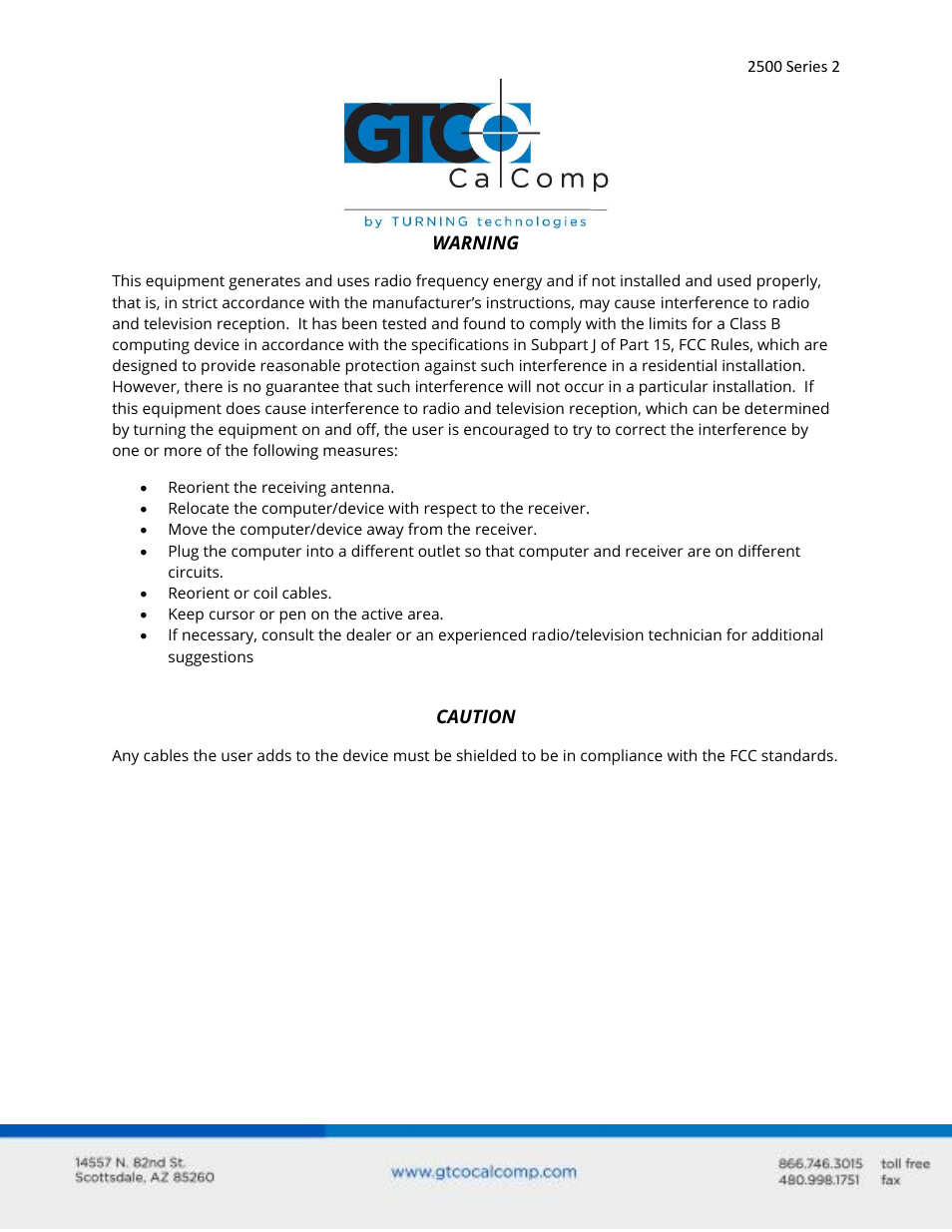 GTCO 2500 Series - Users Guide 1/3 User Manual | Page 2 / 28