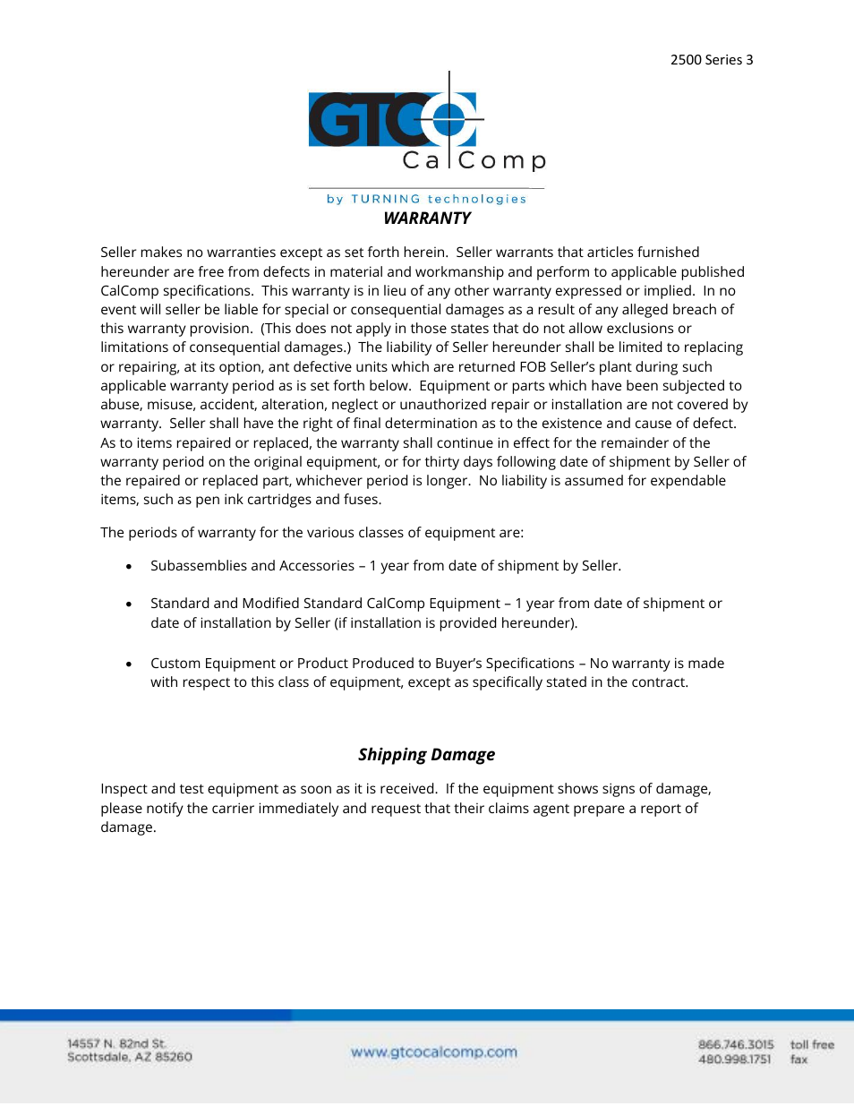 GTCO 2500 Series - Users Guide 1/3 User Manual | Page 3 / 28