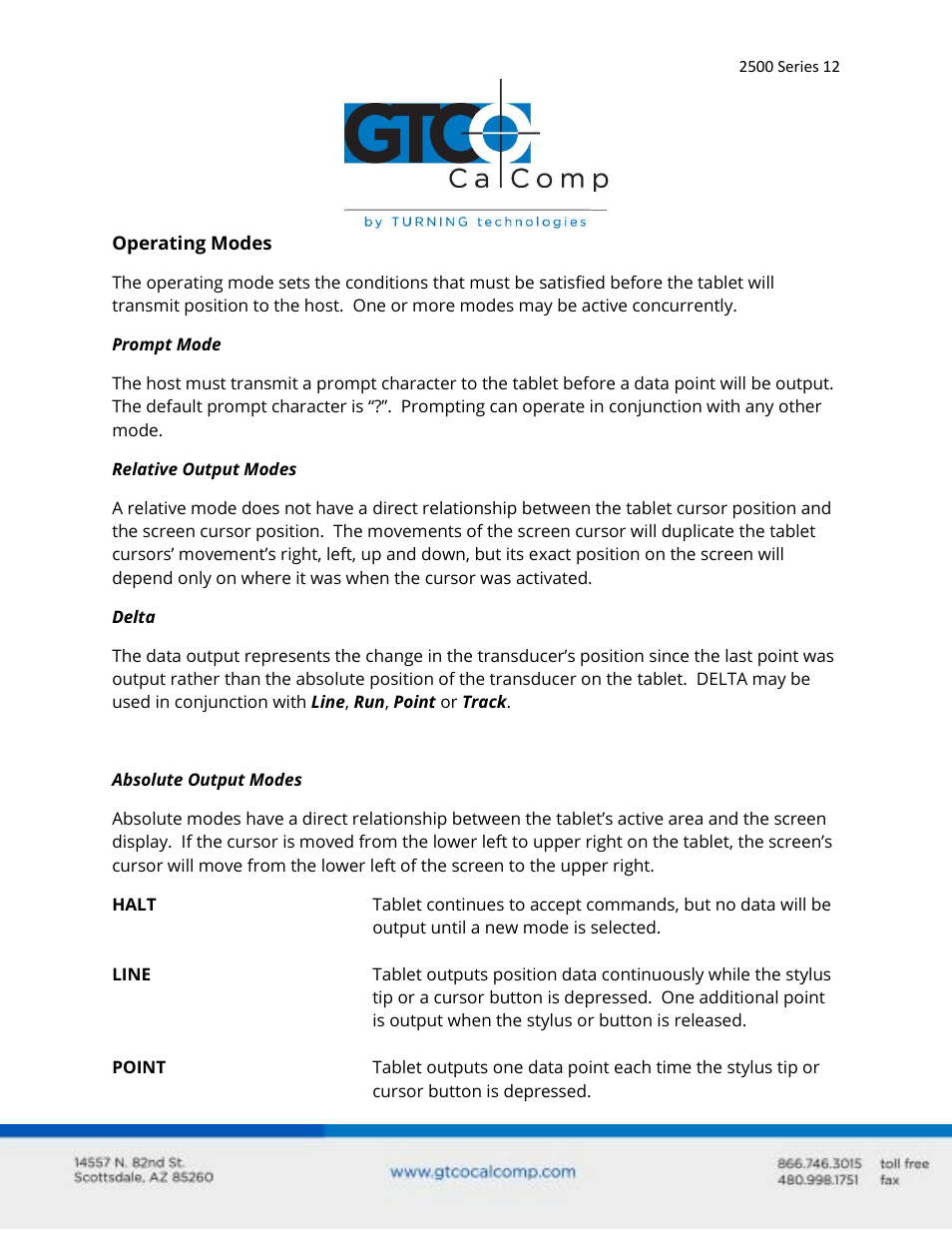 GTCO 2500 Series - Users Guide 2/3 User Manual | Page 12 / 27