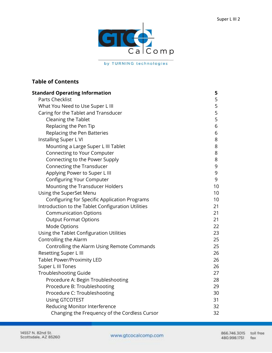 GTCO Super L III - Users Guide User Manual | Page 2 / 76