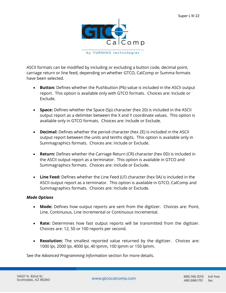 GTCO Super L III - Users Guide User Manual | Page 22 / 76