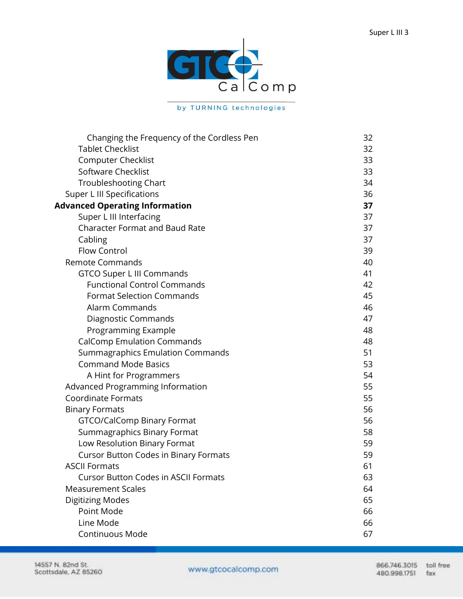 GTCO Super L III - Users Guide User Manual | Page 3 / 76