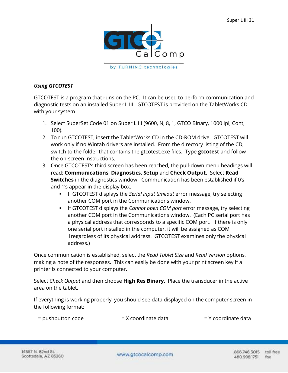 GTCO Super L III - Users Guide User Manual | Page 31 / 76