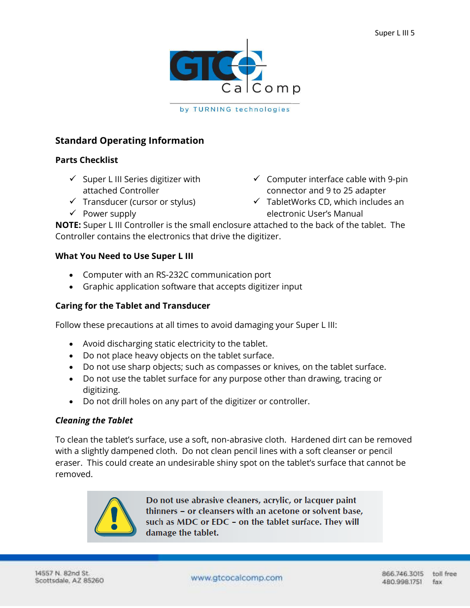 GTCO Super L III - Users Guide User Manual | Page 5 / 76