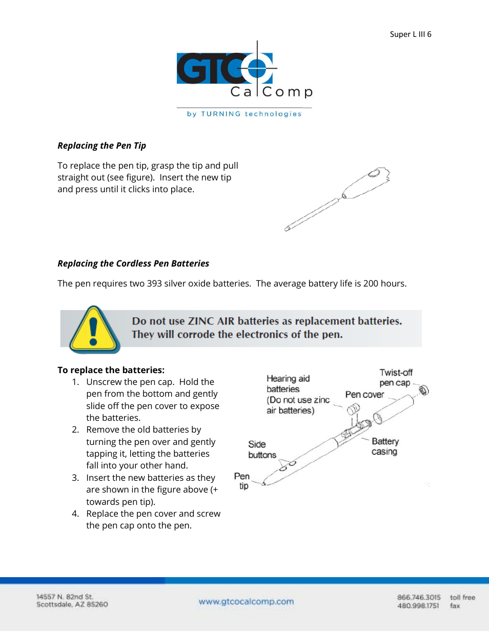 GTCO Super L III - Users Guide User Manual | Page 6 / 76