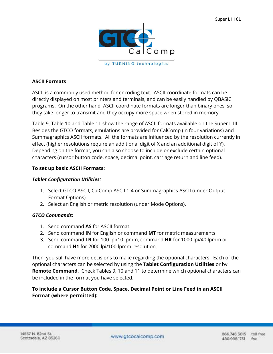 GTCO Super L III - Users Guide User Manual | Page 61 / 76