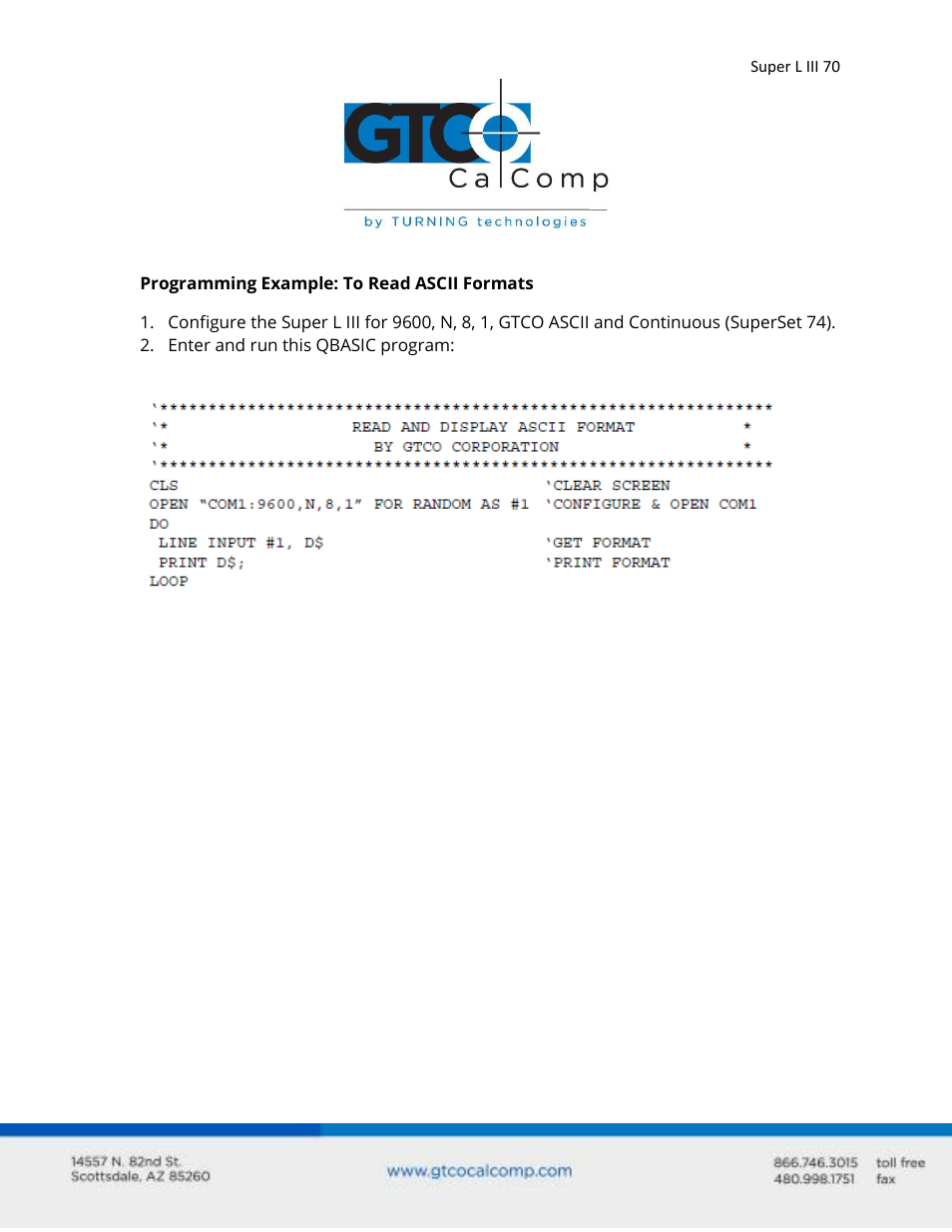 GTCO Super L III - Users Guide User Manual | Page 70 / 76