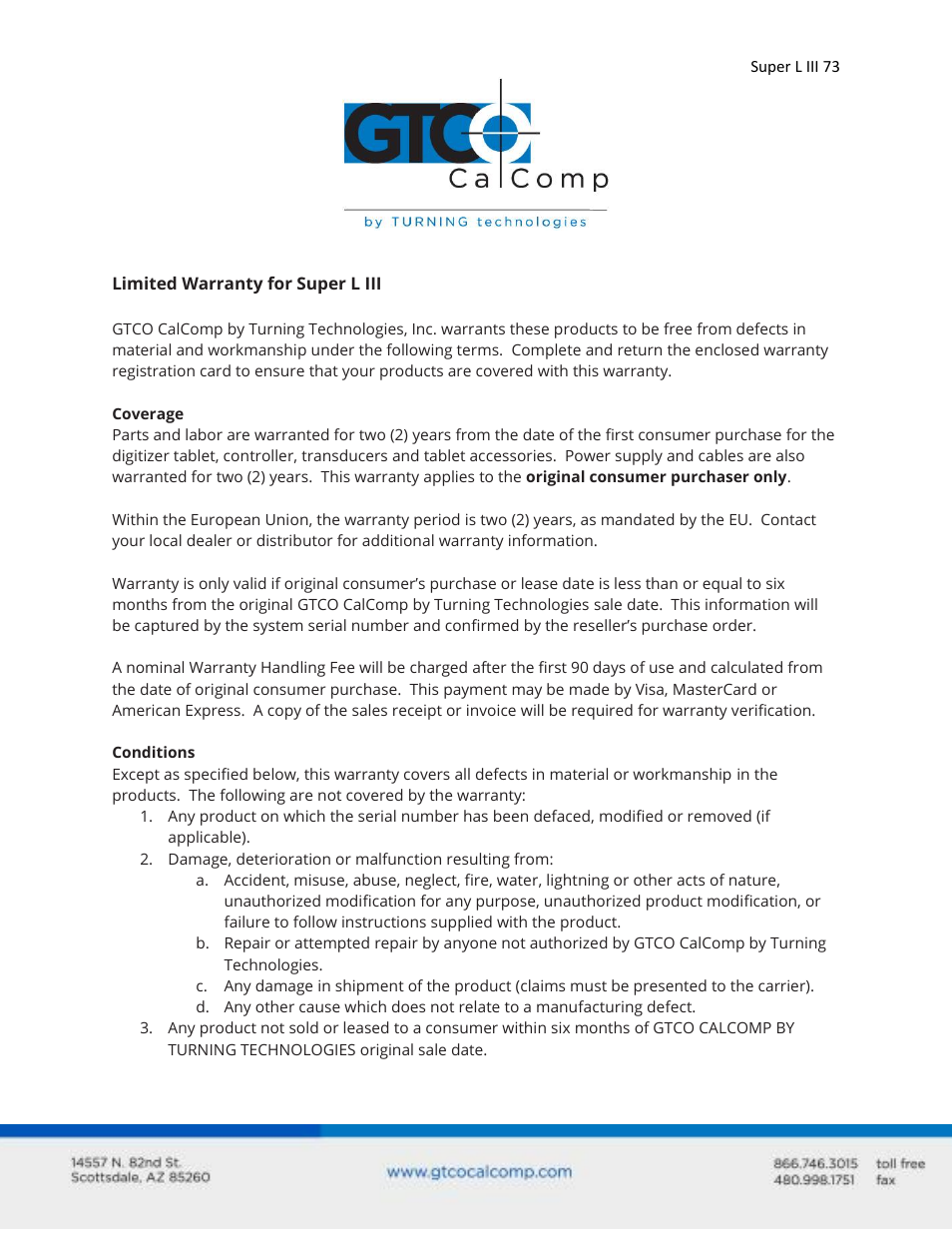 GTCO Super L III - Users Guide User Manual | Page 73 / 76