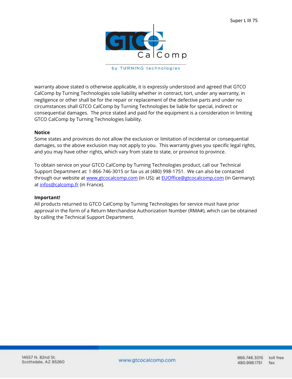 GTCO Super L III - Users Guide User Manual | Page 75 / 76