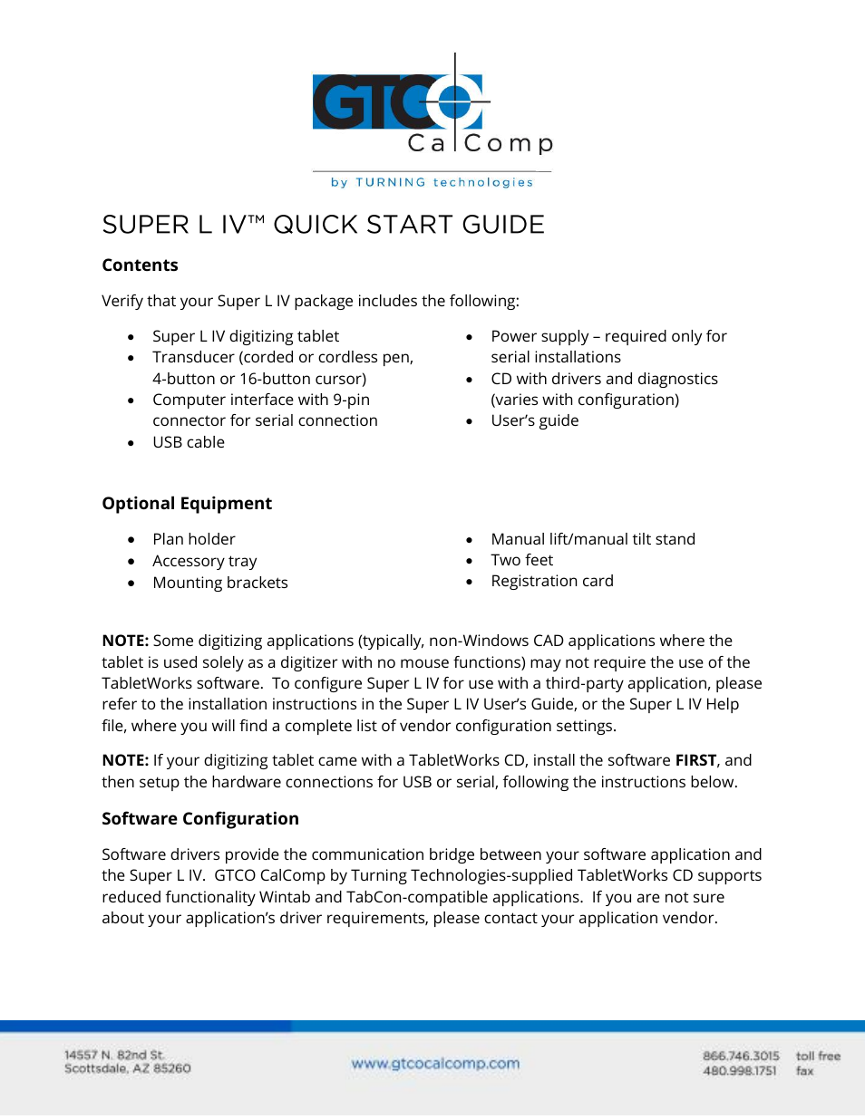 GTCO Super L IV - Quick Start Guide User Manual | 3 pages