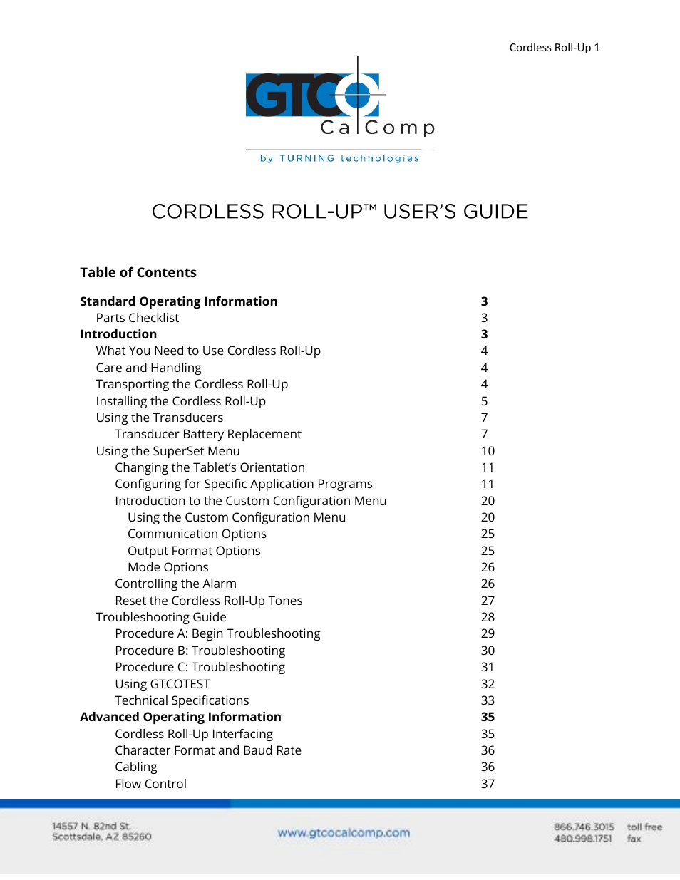 GTCO Cordless Roll-Up - Users Guide User Manual | 74 pages