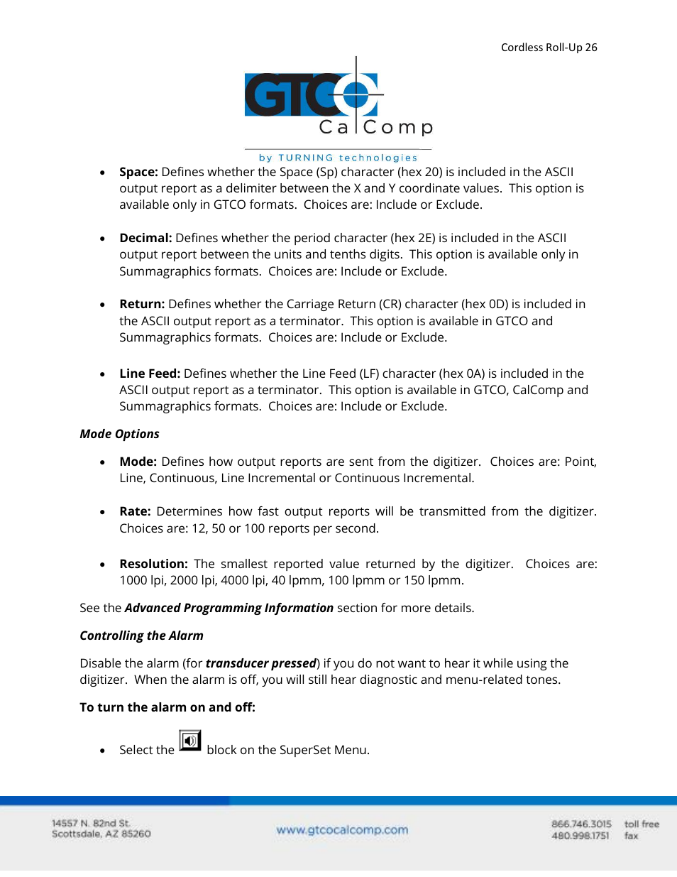 GTCO Cordless Roll-Up - Users Guide User Manual | Page 26 / 74