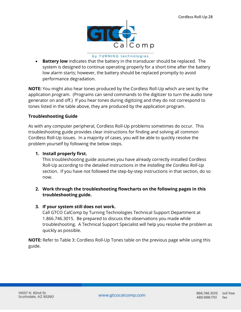 GTCO Cordless Roll-Up - Users Guide User Manual | Page 28 / 74