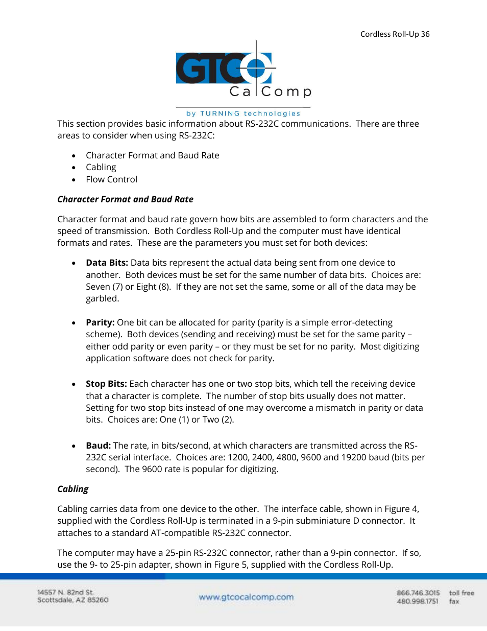 GTCO Cordless Roll-Up - Users Guide User Manual | Page 36 / 74