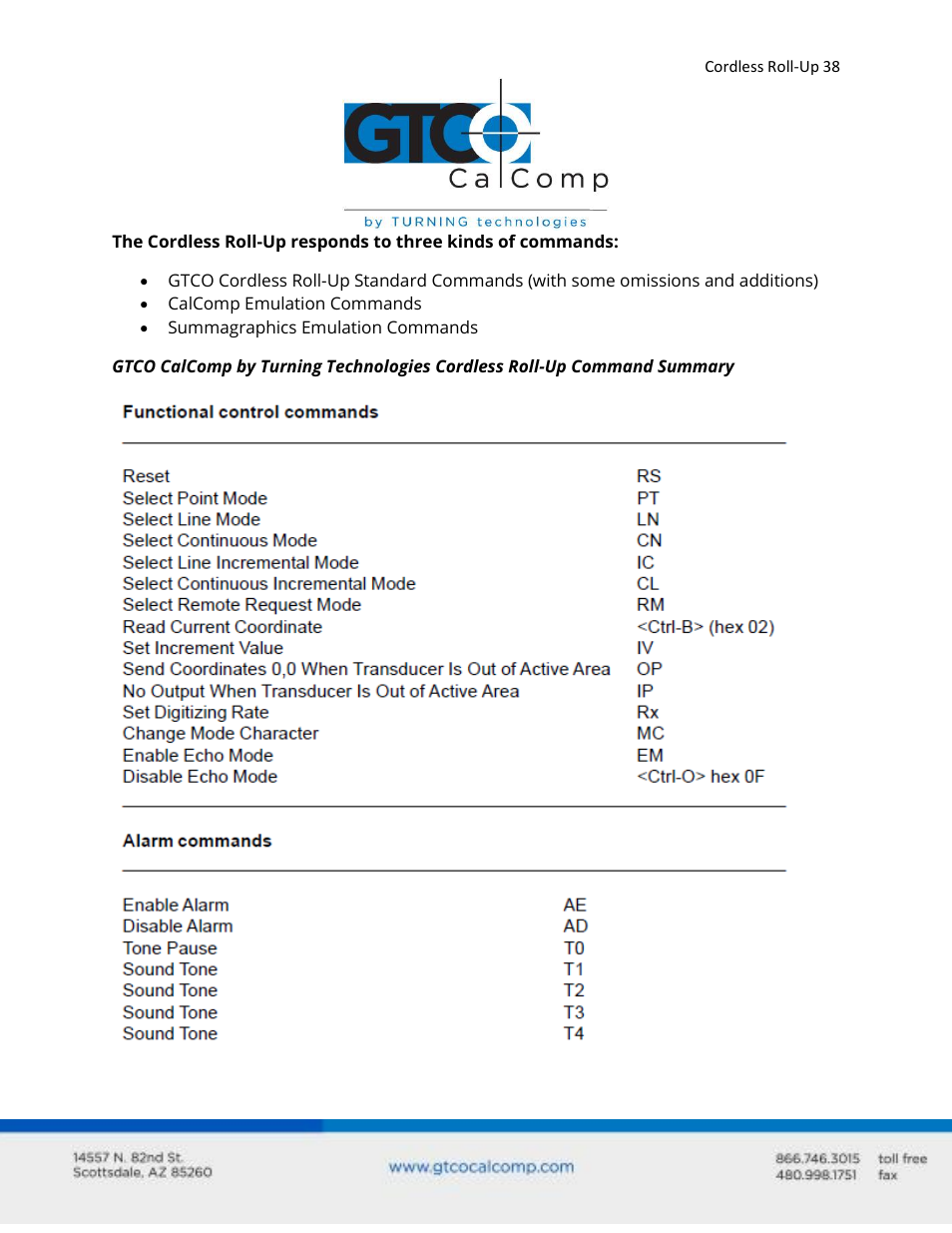 GTCO Cordless Roll-Up - Users Guide User Manual | Page 38 / 74