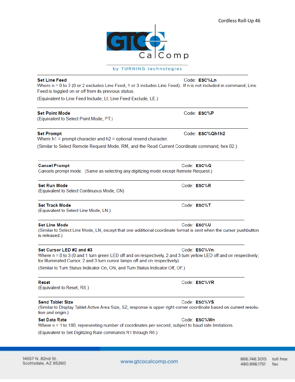 GTCO Cordless Roll-Up - Users Guide User Manual | Page 46 / 74