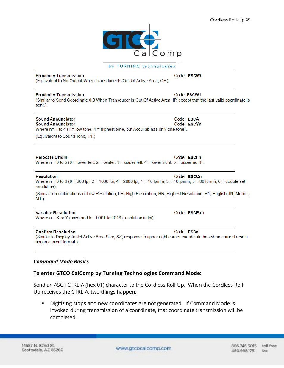 GTCO Cordless Roll-Up - Users Guide User Manual | Page 49 / 74