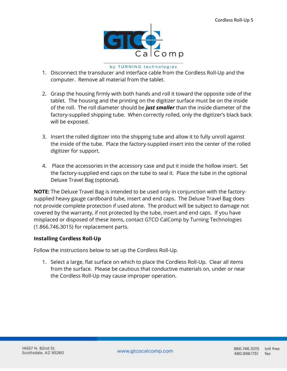 GTCO Cordless Roll-Up - Users Guide User Manual | Page 5 / 74