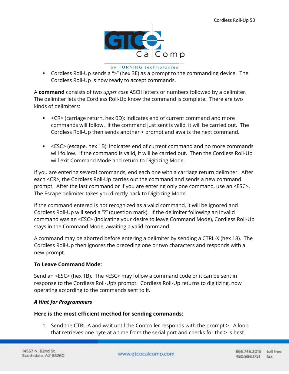 GTCO Cordless Roll-Up - Users Guide User Manual | Page 50 / 74
